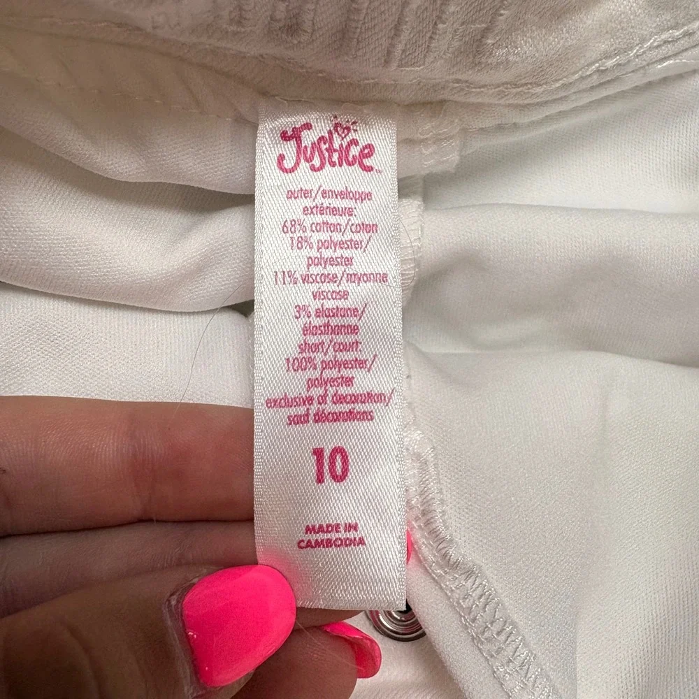 Justice Girls White Distressed Denim Skort‎ Button Front Size 10 Raw Hem
